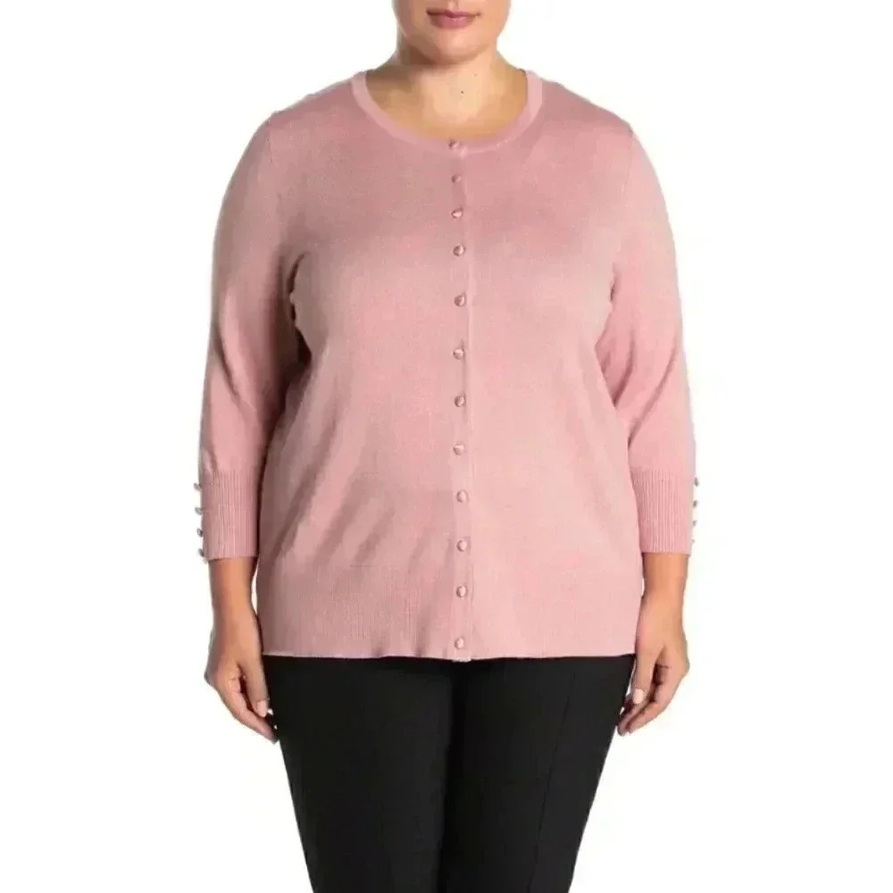 GRACE Women's Plus Size Knit Pink Cardigan Size 0X
